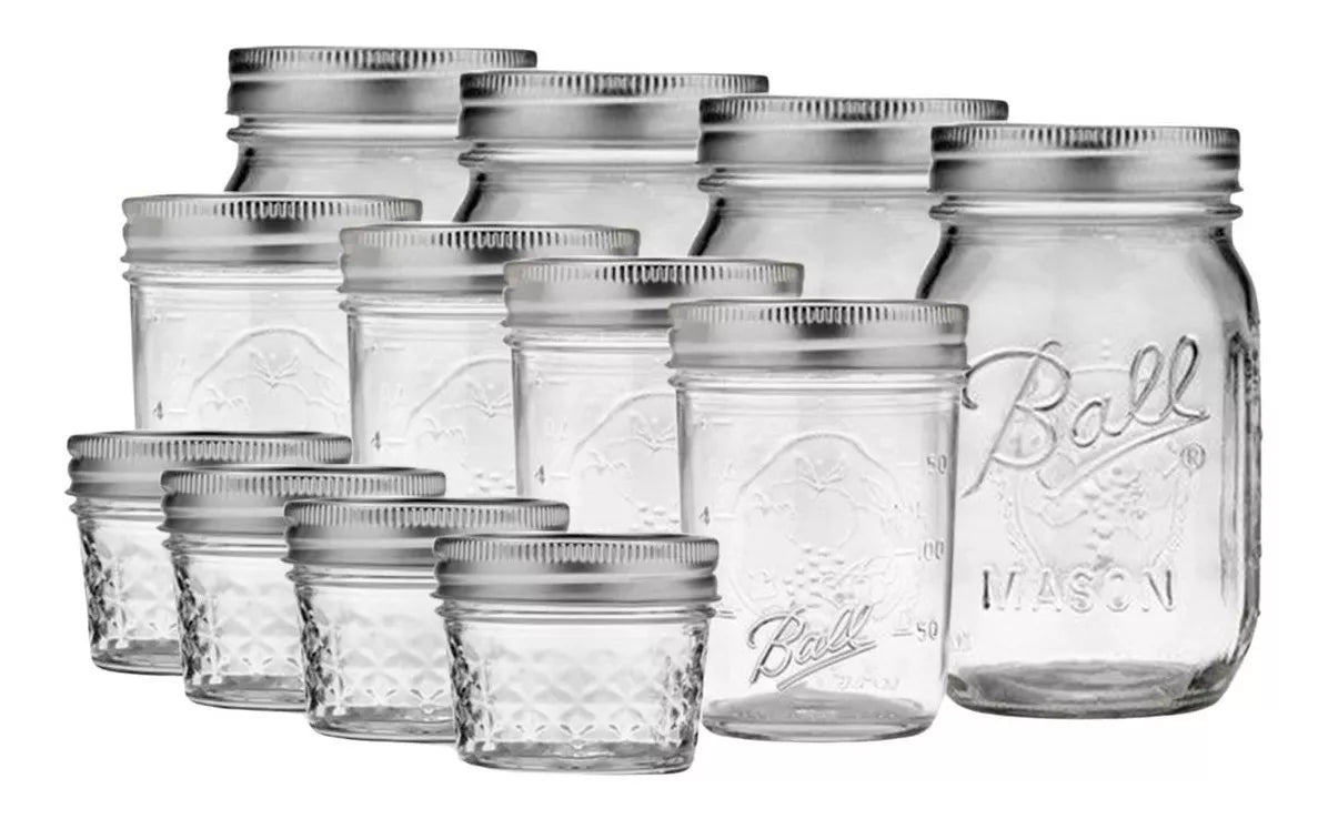 Set 12pz Mason Jar Ball Boca Regular 4oz, 8oz Y 16oz