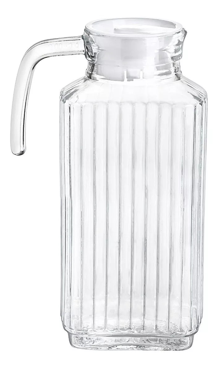 Jarra Vidrio Cuadrada Grande Tapa 1.8 L Agua Cristal Líneas