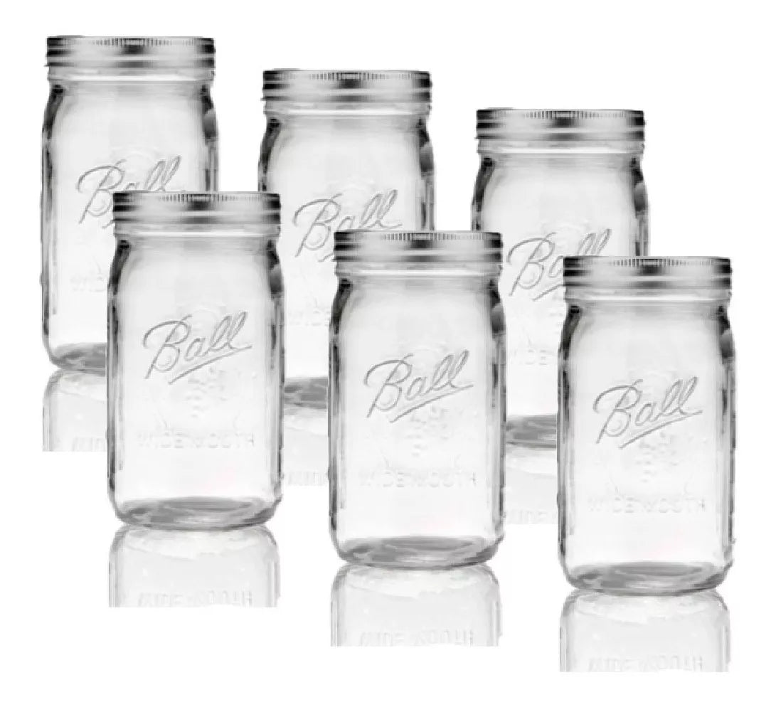6pz Frascos Vidrio Mason Jar Ball 32 Oz Boca Ancha Original