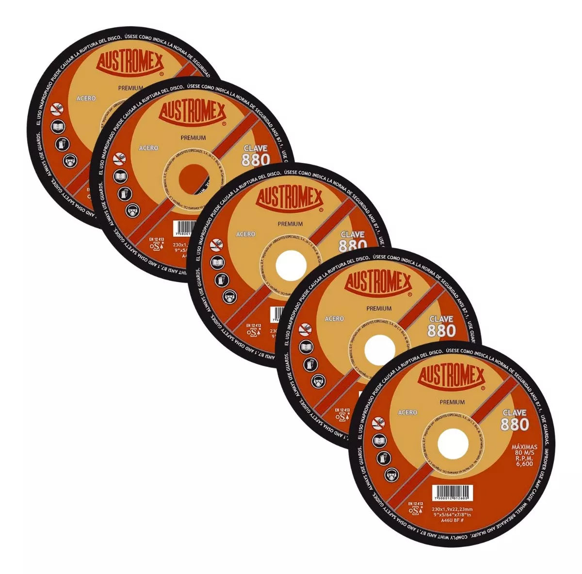 5pz Disco Corte Abrasivo 880 Austromex 9'' G46 Metal Acero