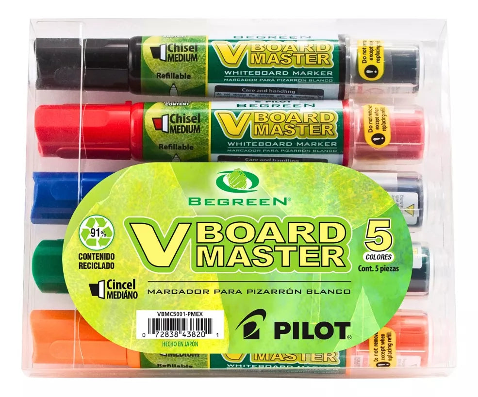 5 Marcadores Pizarrón Blanco Pilot V Board Master Recargable