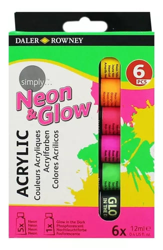 Set 6 Pintura Acrílica Neón Tubo Daler Rowney Simply 12ml