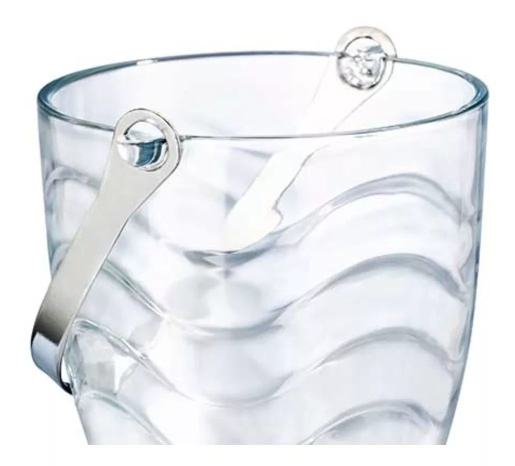 Hielera Vidrio Grueso Hielo Enfriadora Ondas Pinzas Regalo