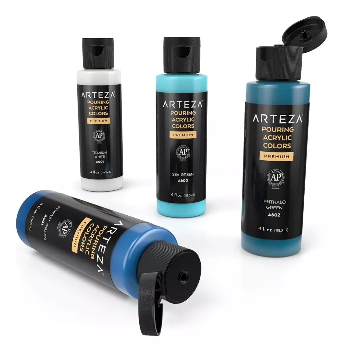 4 Botellas Pintura Acrilica Arteza 118ml Tonos Aqua