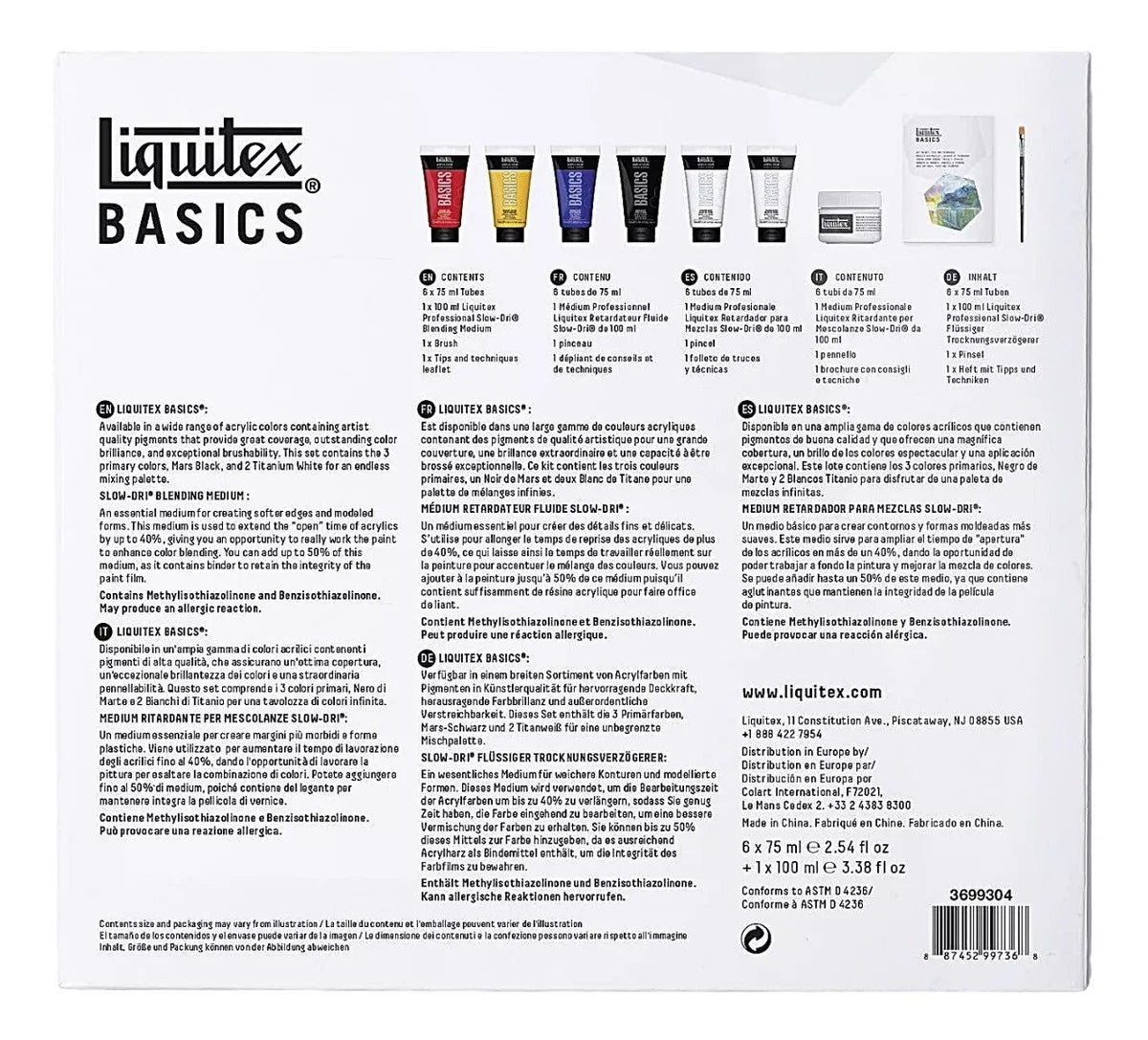 Set 6 Pinturas Acrilicas Liquitex Básico + Medio + Pincel