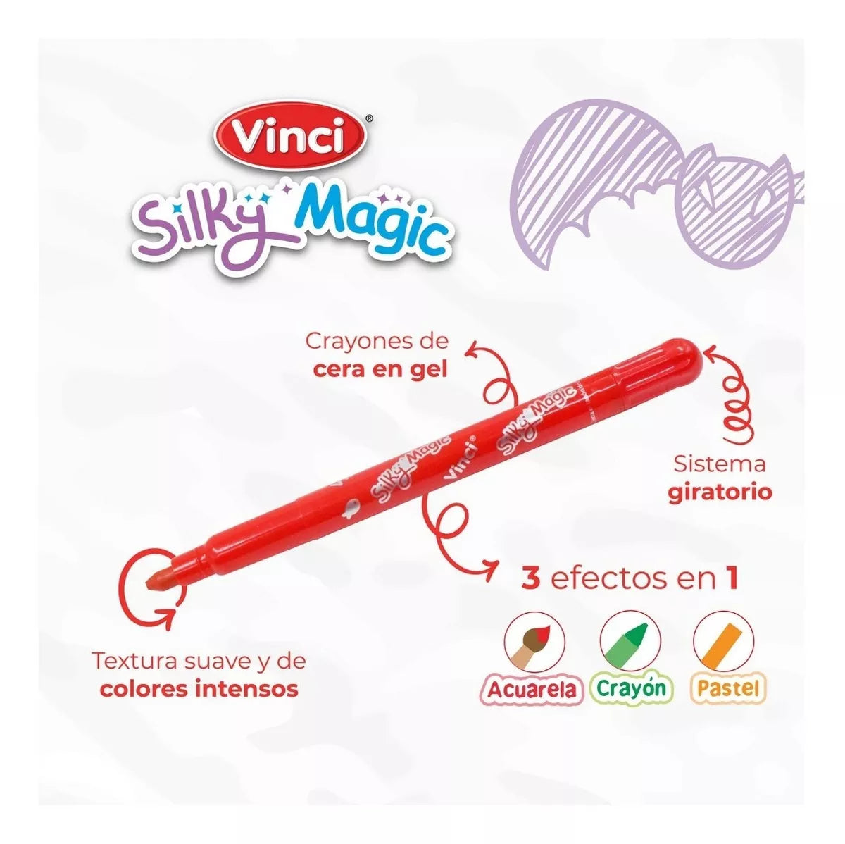 Set 12 Crayón De Cera En Gel Vinci Silky Magic 3 En 1