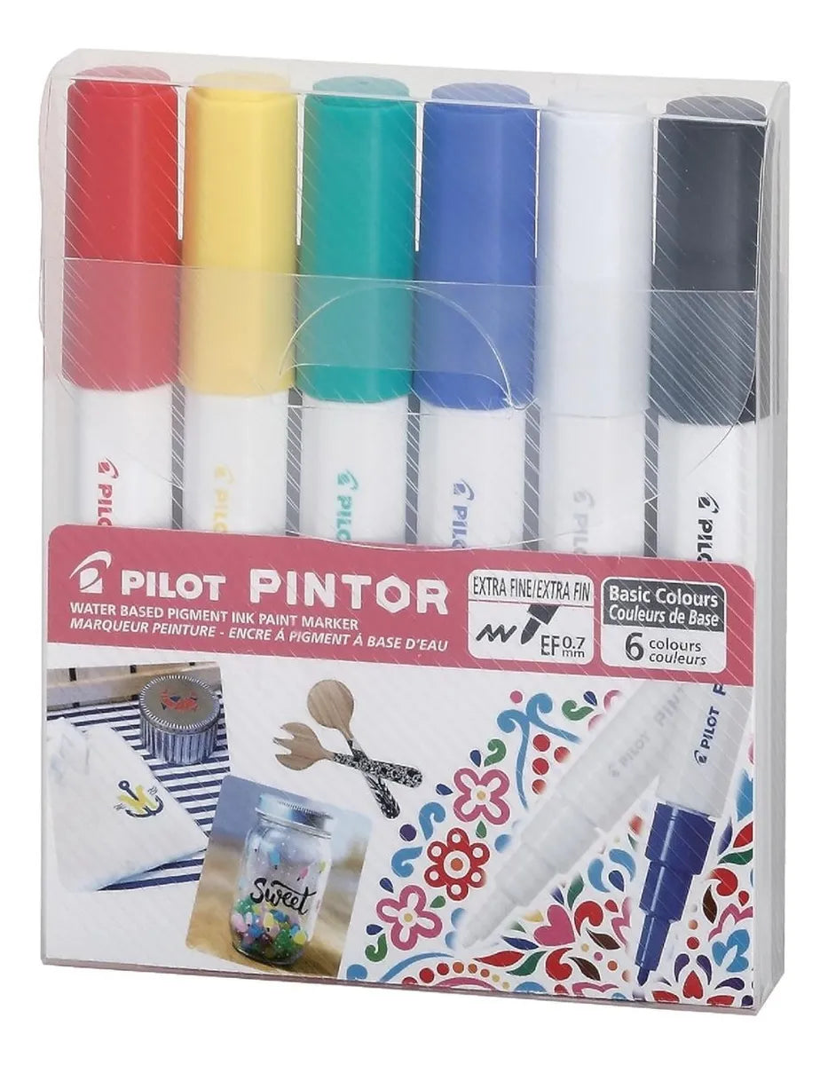 6 Marcadores Creativos Pilot Pintor Punto Extra Fino Colores