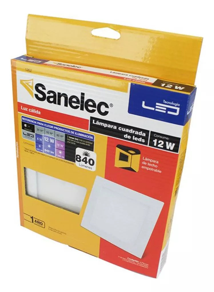 Luminario Led Sanelec 12w Cuadrado Empotrar Luz Fría Blanco