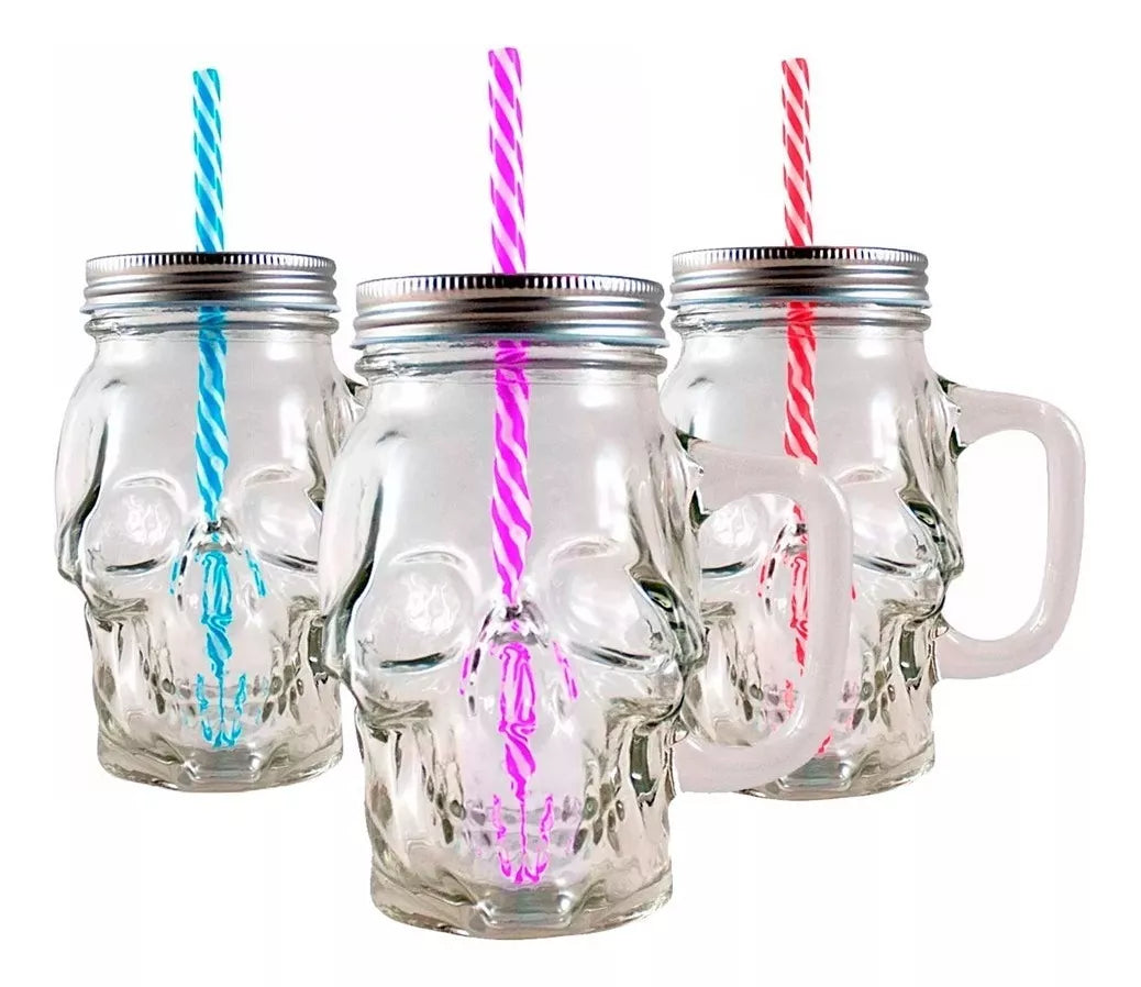3pz Tarros Calavera Vaso Frasco Vidrio Mason Jars Cerveza