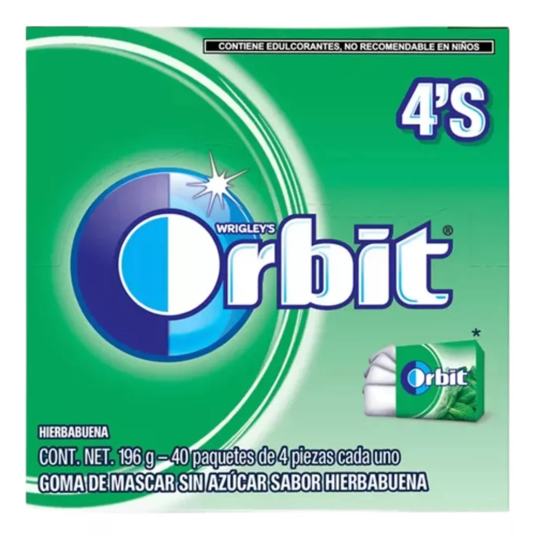 Caja 40 Piezas Chicle Orbit Hierbabuena Sin Azucar