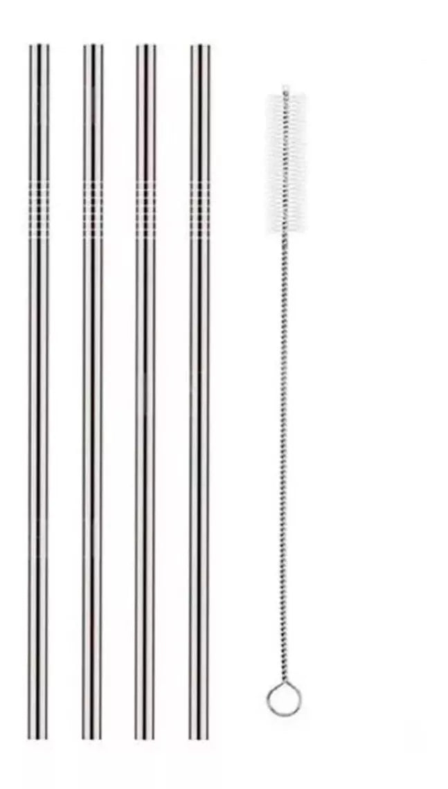 Popotes Ecológicos Acero Inoxidable Reusable Recto 4 Piezas