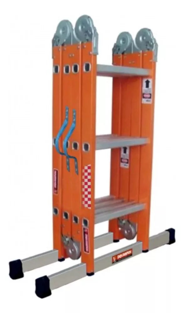 Escalera Acero Multiposiciones Peldaños Naranja 12 Escalones