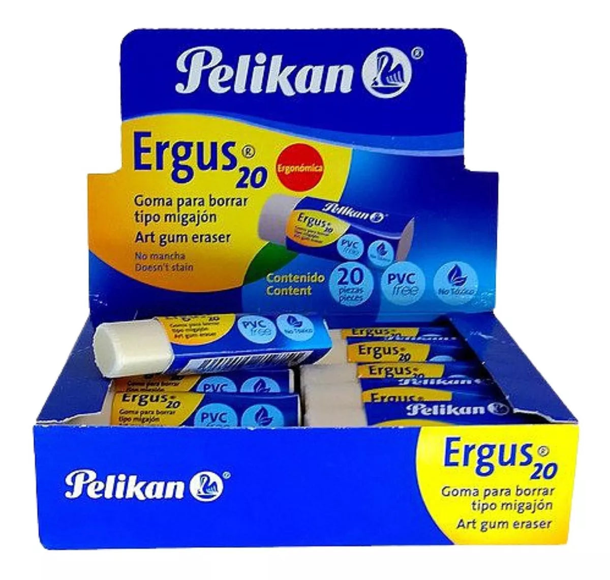 20 Goma Borrador Migajon Lápiz Escolar Pelikan Ergus20