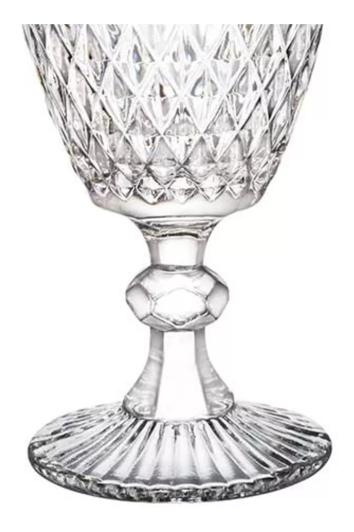 6 Copas Vino Tinto Blanco Vidrio Cortado Cristal Diamante