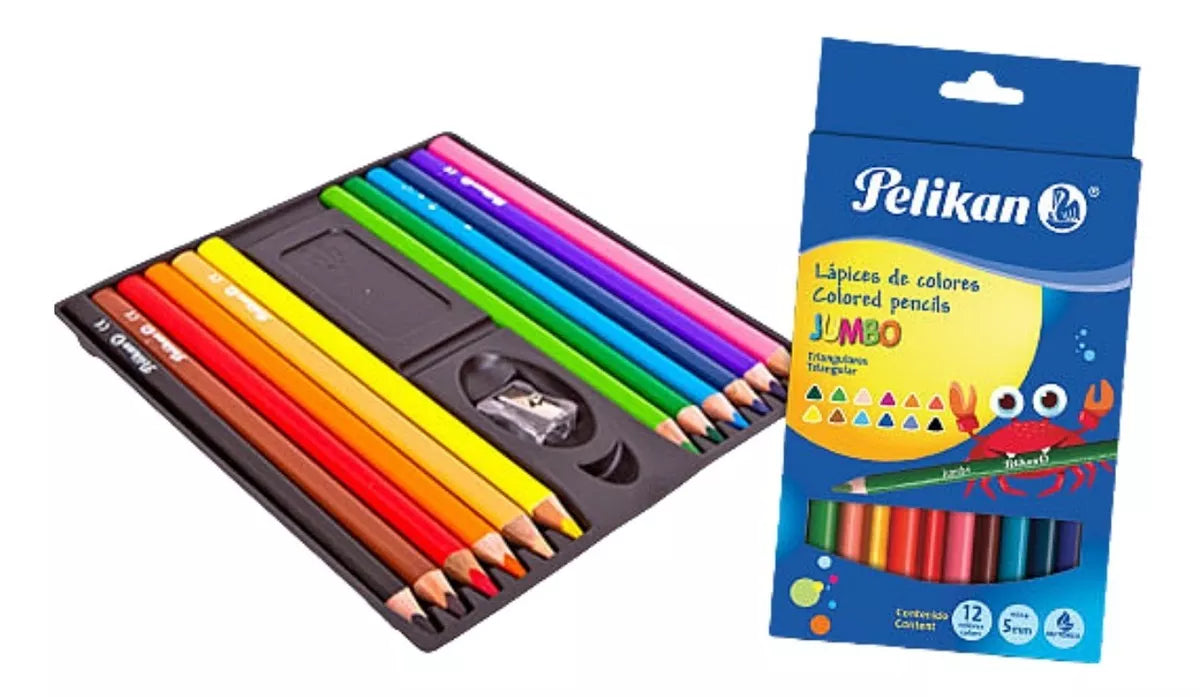 Caja 12 Lápices Color Jumbo Triangular Pelikan + Sacapuntas