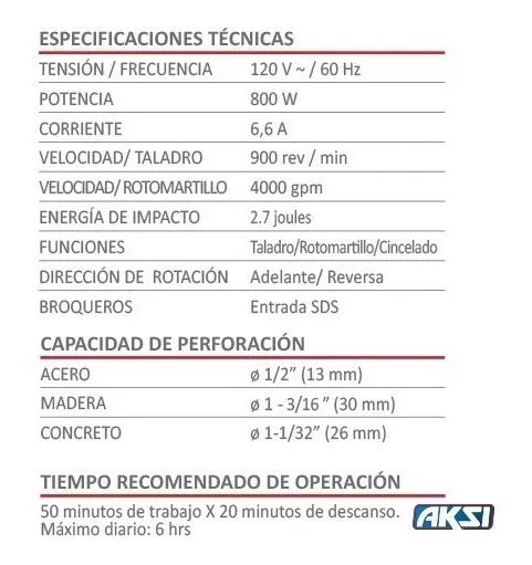 Rotomartillo Electroneumatico Aski 2.7j 800w 3 Funciones