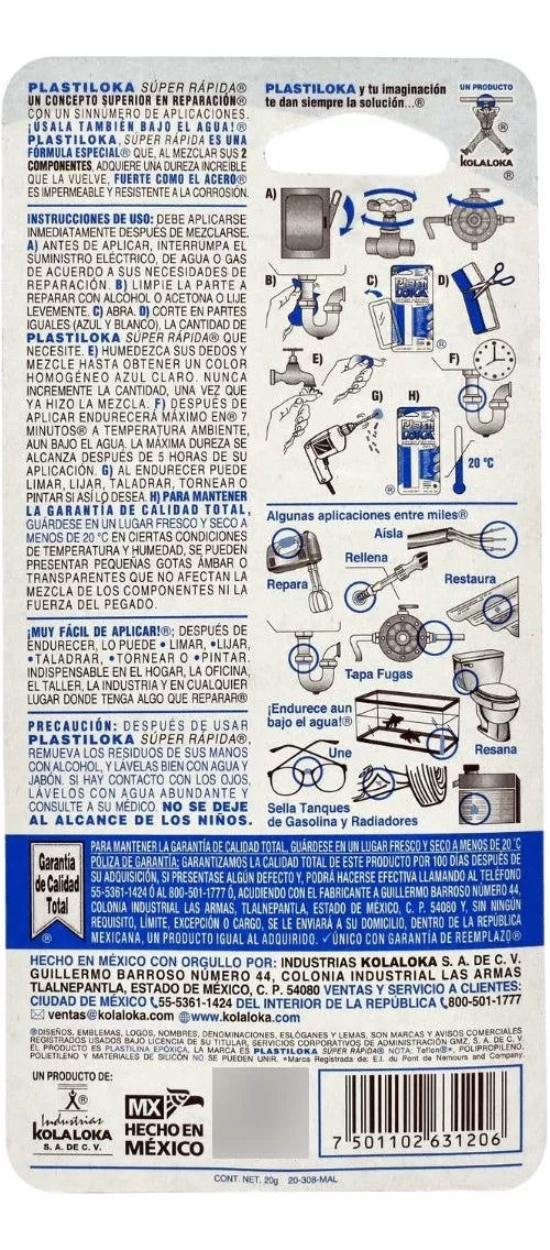 Plastiloka Azul Secado Rapido 20g Kola Loka Pastilina Epoxica