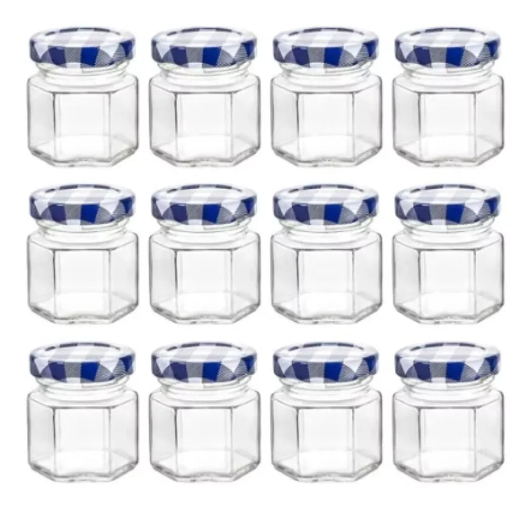 12 Frascos Mini Hexagonal Vidrio Tapa Mantel Almacena 45ml