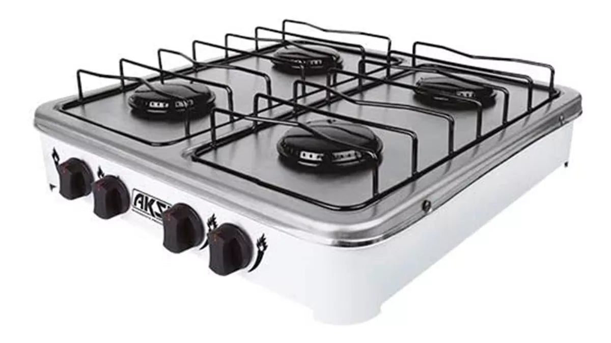 Estufa De Mesa Aksi 4 Quemadores Blanco Acero Inoxidable Color Blanco