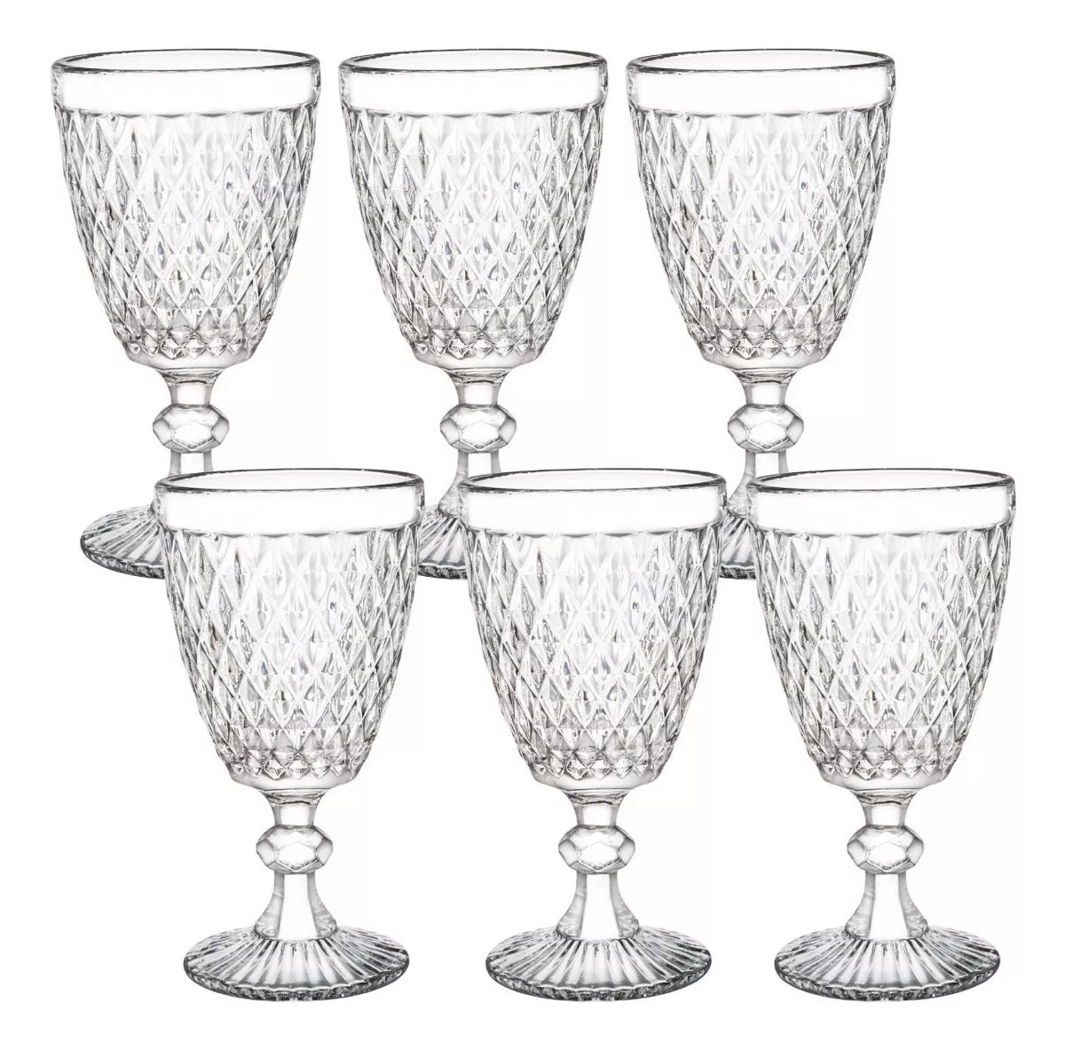 6 Copas Vino Tinto Blanco Vidrio Cortado Cristal Diamante