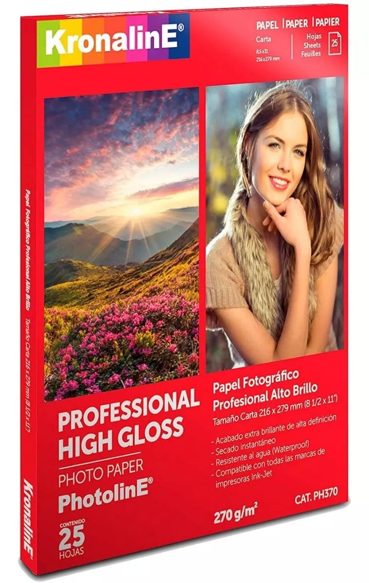 25 Hojas Papel Fotográfico Brillante Carta Kronaline Ph370