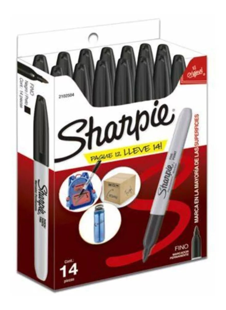 Marcador Permanente Sharpie punto fino Color negro paquete con 14 piezas 2102504