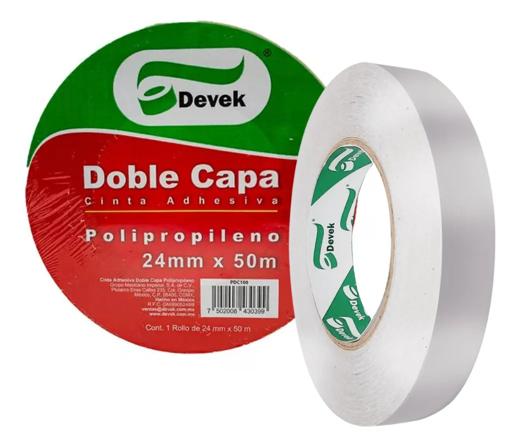 Cinta Adhesiva Doble Cara Devek 24 Mm X 50 M Color Blanco
