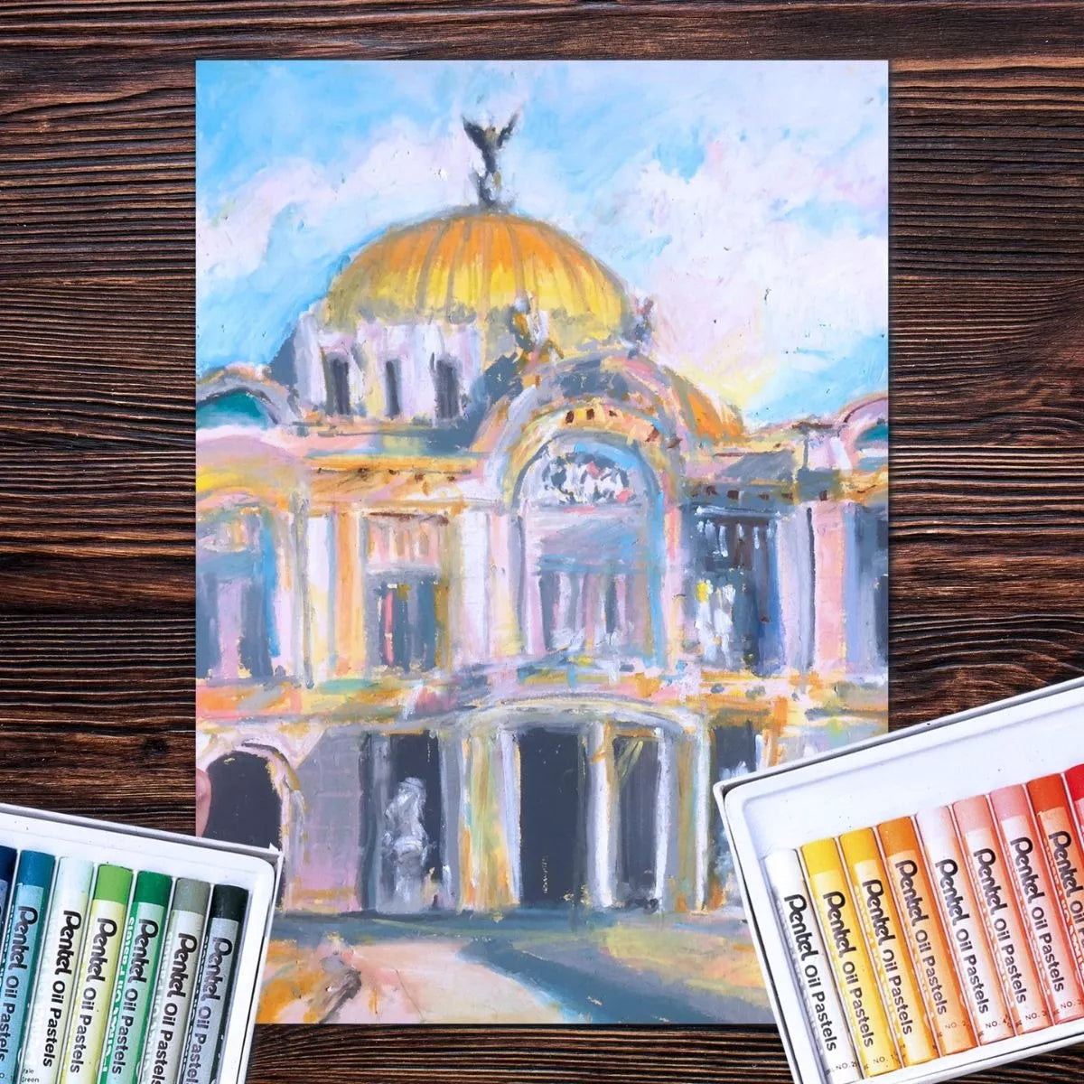 12 Pasteles Gises Tizas Aceite Pentel Arts Redondos Colores