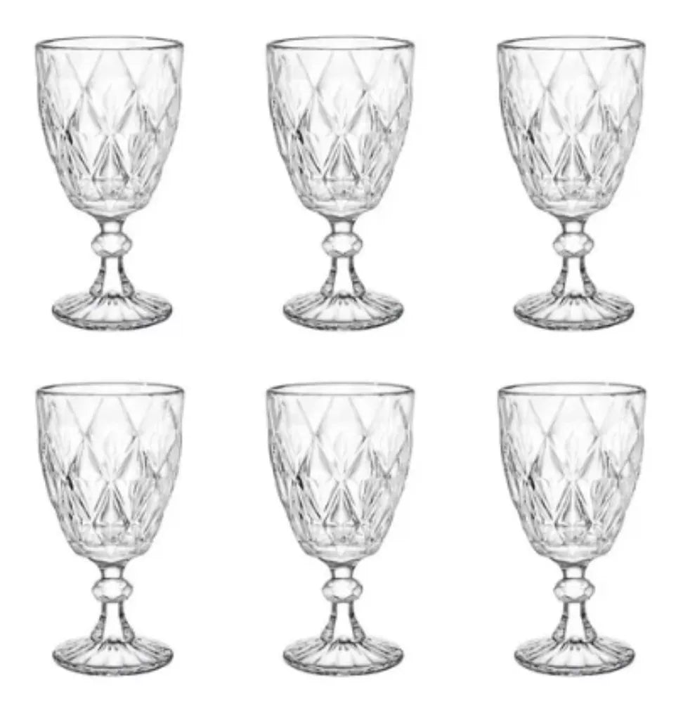 6 Copas Vidrio Labrado Cristal Libia Vino Tinto Blanco