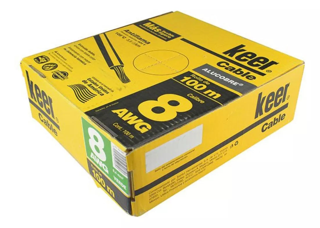 100 Metros Cable Ligero Keer Calibre 8 Awg Verde Antiflama