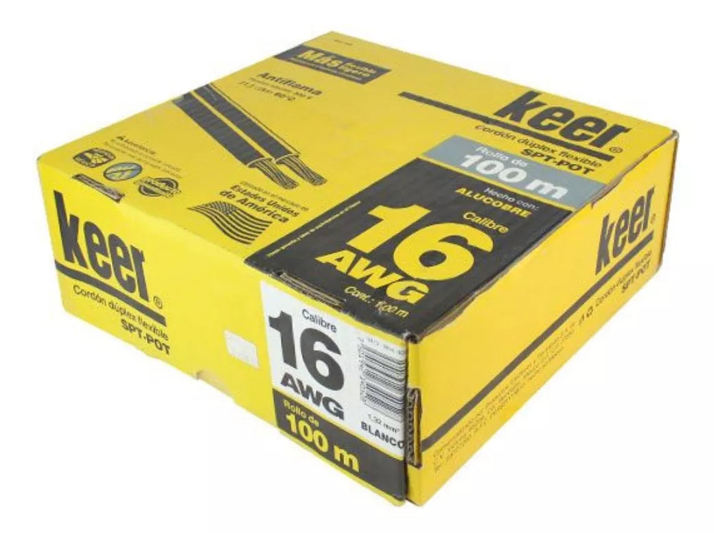 100m Cable Pot Blanco Alucobre Keer 16 Awg 13a 300v