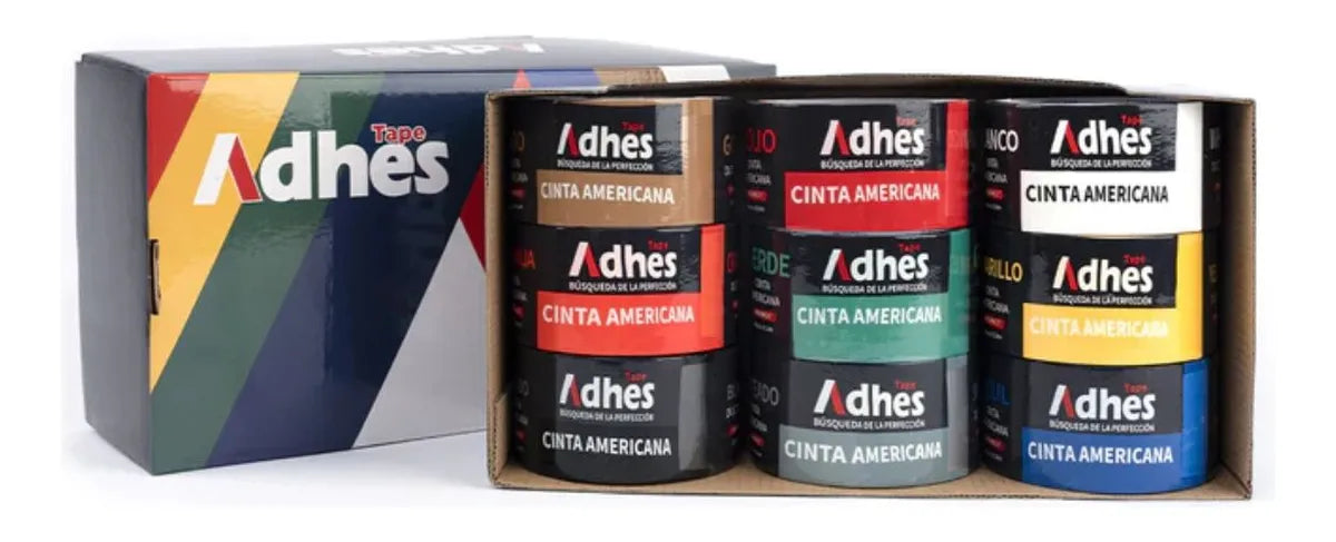 9pz Cinta Americana Adhesiva Colores Adhes 48mm X 10m