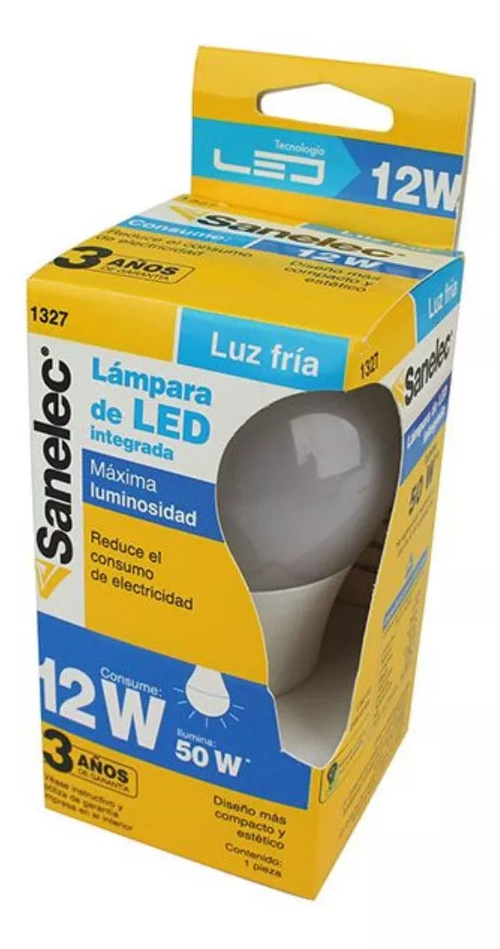 6 Pzs Foco Led Tipo A19 12w Sanelec Luz Blanca Fria 6500k