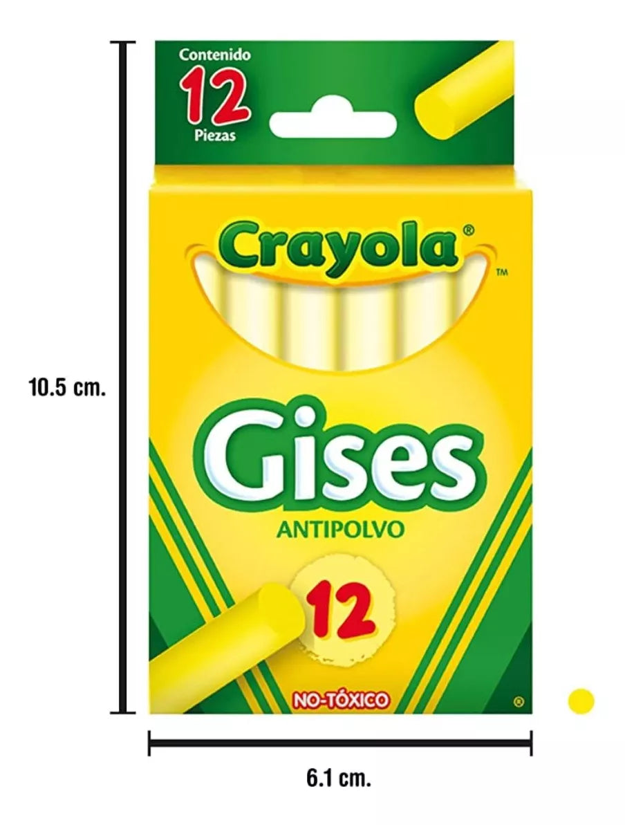 Caja 12 Gises Amarrillos Crayola Antipolvo Escolar Pizarrón