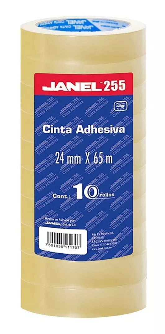 10 Cinta Adhesiva Janel Transparente 24mmx65m Rollo Chica