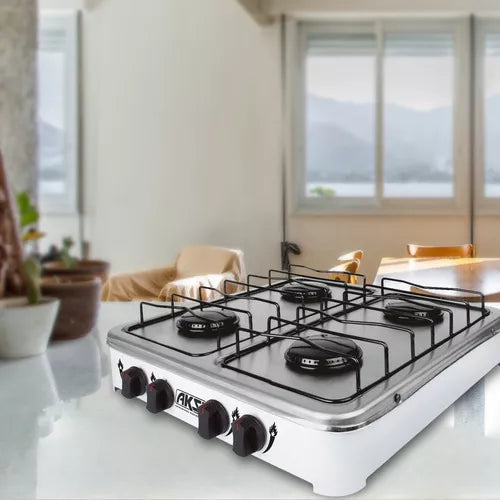 Estufa De Mesa Aksi 4 Quemadores Blanco Acero Inoxidable Color Blanco