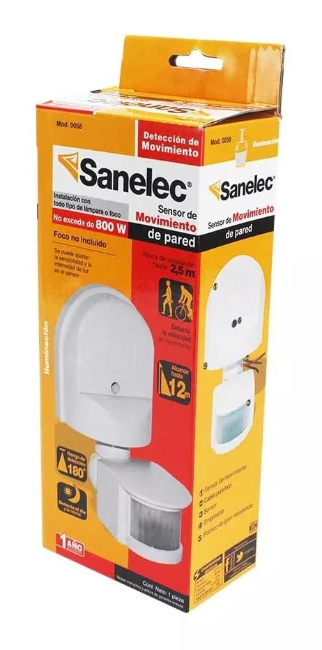 Sensor De Movimiento Sanelec De Pared Ajustable 0058