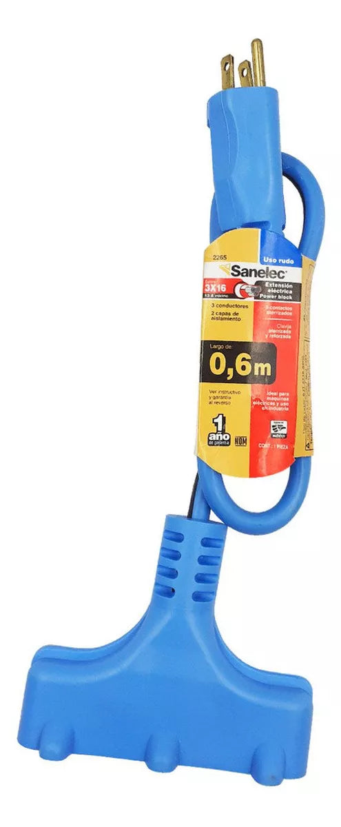 0.6m Extensión Eléctrica Azul Power Block Sanelec 3 Conducto