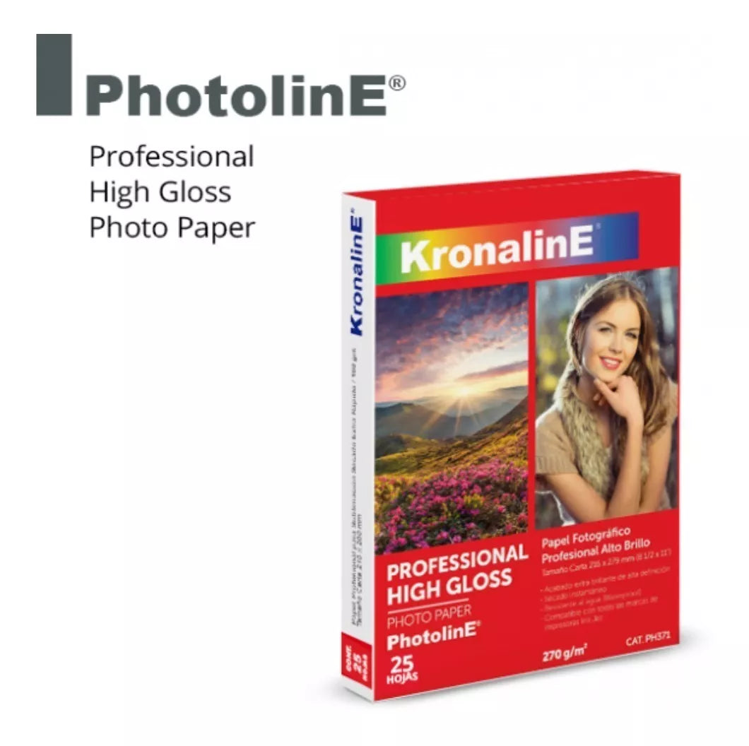 25 Hojas Papel Fotográfico Brillante Carta Kronaline Ph370