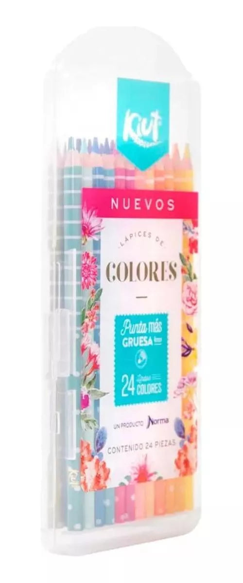 24 Lapices Colores Kiut Punta Gruesa 4mm Redondos Dibujo
