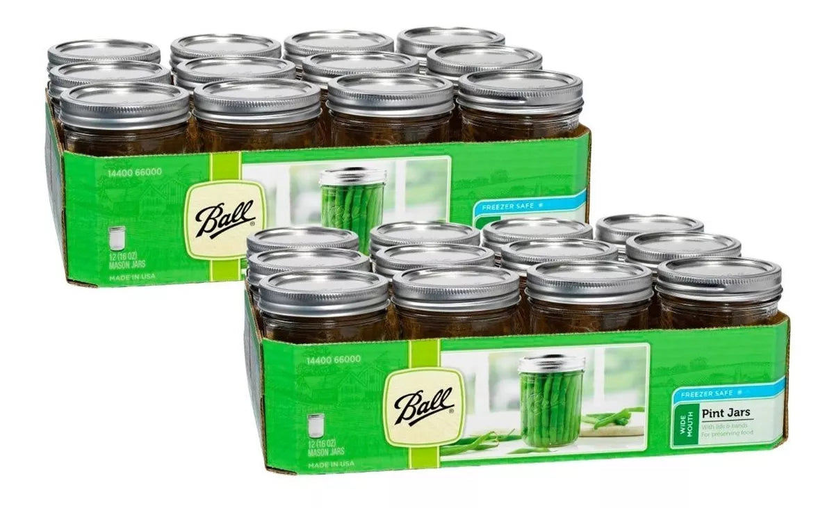 24 Mason Jars Ball 16oz Boca Ancha Tapa/popote Frasco
