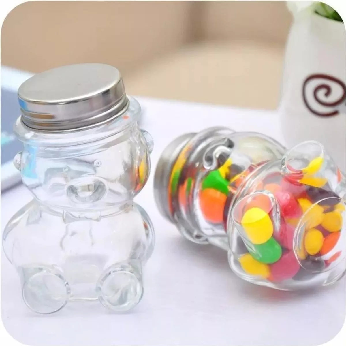 12p Frasco Vidrio Osito Dulcero Regalo Bautizo Recuerdo