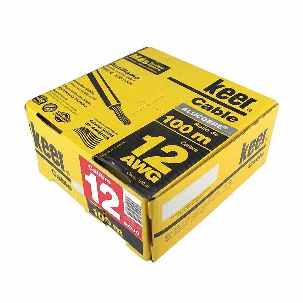 100 Metros Cable Ligero Keer 12 Awg Rojo Antiflama 2500 W