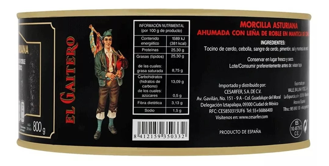 Morcilla Ahumada El Gaitero 1kg Ahumado Leña Alimentos
