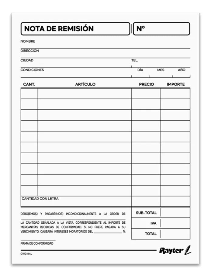6 Block Nota Remisión 1/4 Rayter 45 Hojas C/u Original 56g