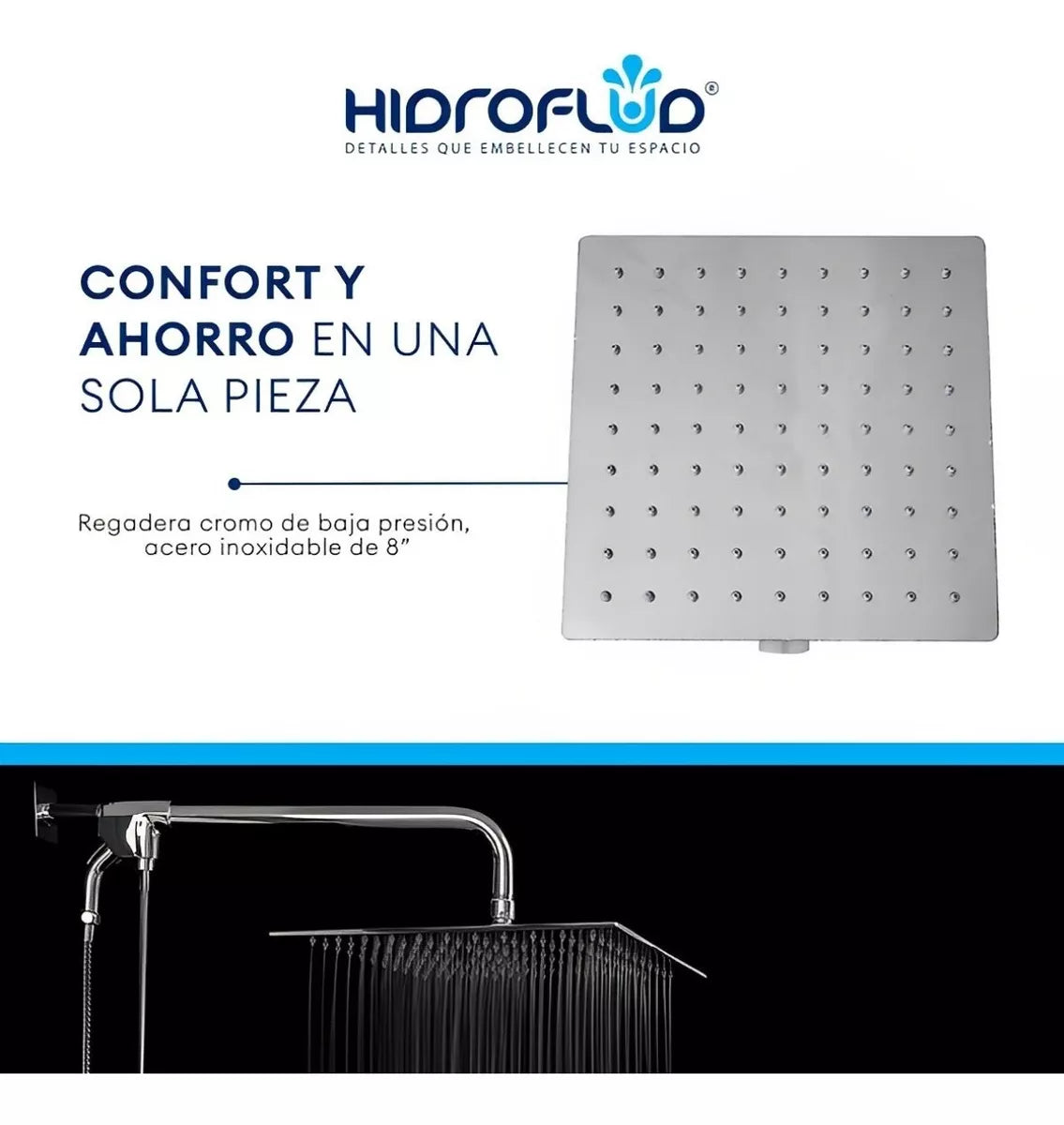 Regadera Cuadrada Estilo Lluvia Cromada Acero Inoxidable