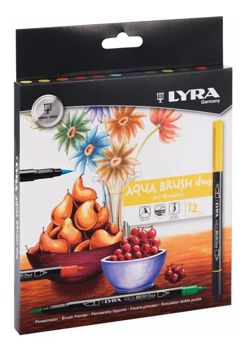 Marcadores Rotulador Plumón Doble Punta Lyra Aqua Brush 12 Piezas