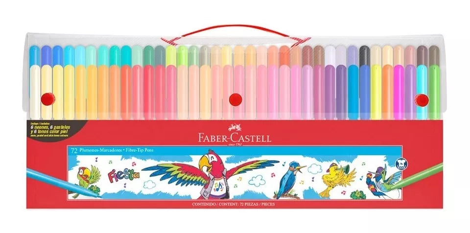 Plumones Lavables Faber Castell Fiesta Estuche Rígido 72 Pz - MarchanteMX
