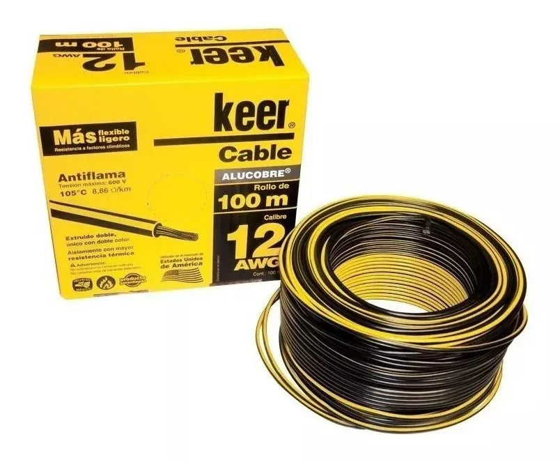Cable Eléctrico Calibre 12 Keer Thw Unipolar Alucobre 100m Calibre 12 Negro