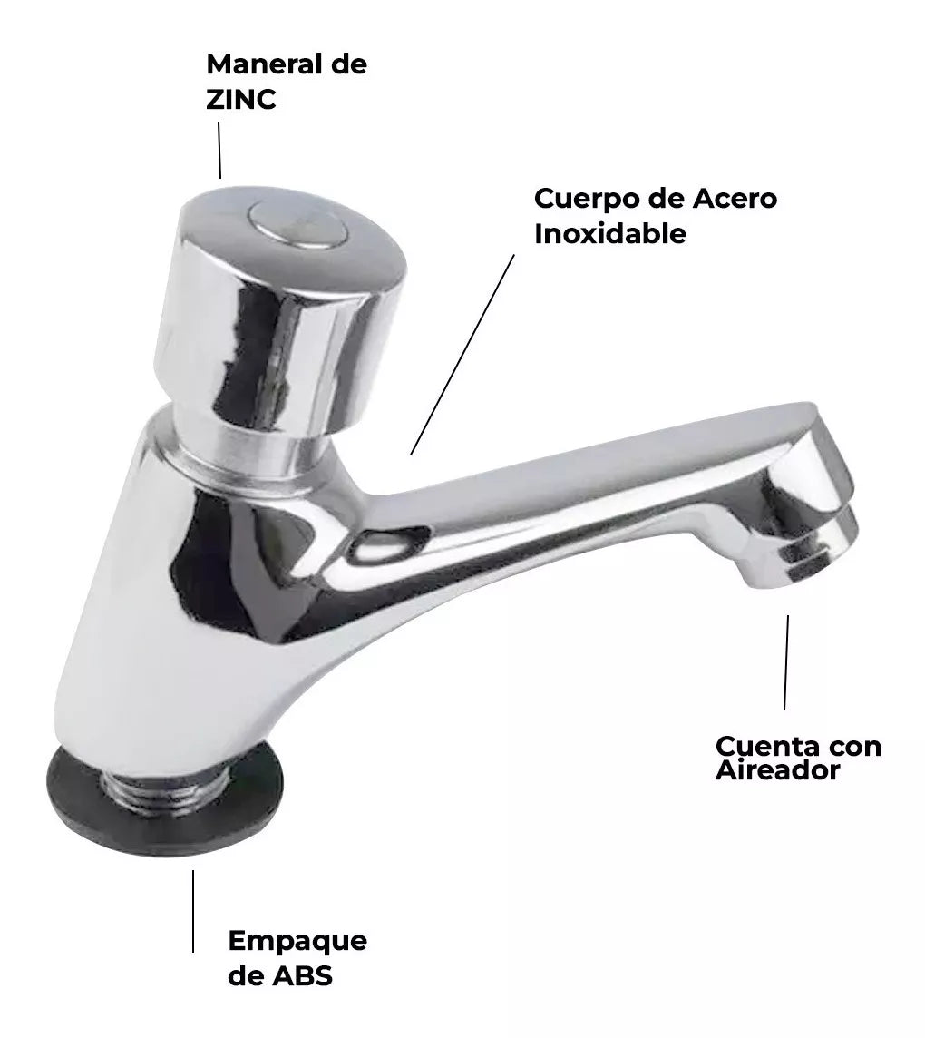 Llave Temporizadora Lavabo Meer Cromada Acero Inoxidable